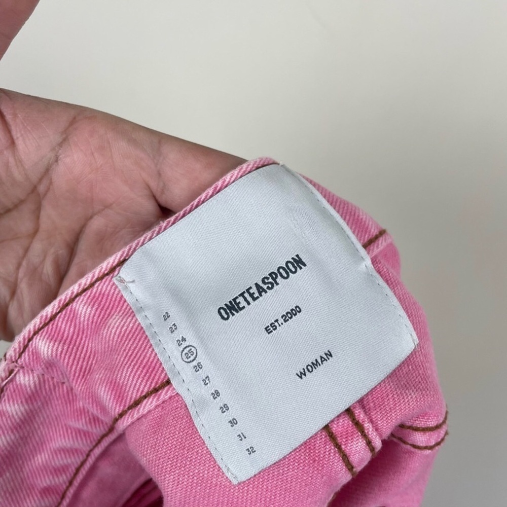 ONE TEASPOON- 2020 Mini‎ Skirt Evil Eye Pink High Waist Denim Raw Hem - Picture 5 of 5